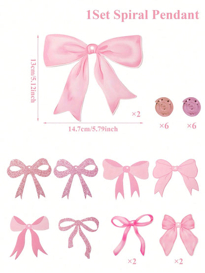 12pcs Pink Bow Spiral Hanging Decorations, Pink Bow Paper Hanging Decorations, Pink Bow Birthday Decorations, Baby Shower Decorations, Wedding Decorations, Gender Reveal Party Supplies, Girl Birthday