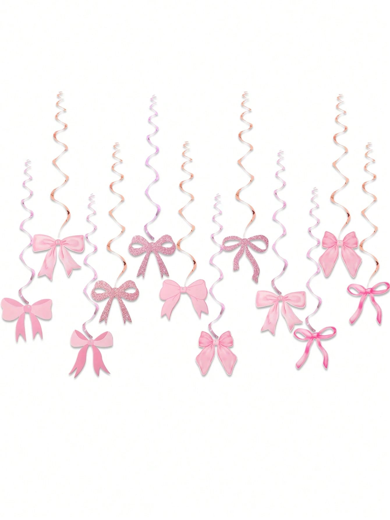 12pcs Pink Bow Spiral Hanging Decorations, Pink Bow Paper Hanging Decorations, Pink Bow Birthday Decorations, Baby Shower Decorations, Wedding Decorations, Gender Reveal Party Supplies, Girl Birthday