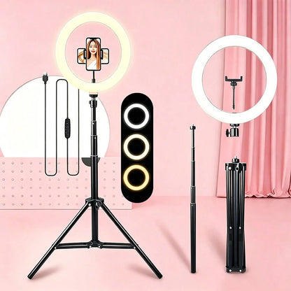 13-Inch LED Ring Light With Adjustable 63-Inch Tripod, USB-Powered Selfie Light With 10 Brightness Levels And 3 Color Modes, Suitable For Tk Live Streaming And Photography, No Battery Required