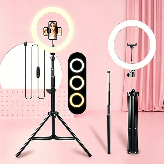 13-Inch LED Ring Light With Adjustable 63-Inch Tripod, USB-Powered Selfie Light With 10 Brightness Levels And 3 Color Modes, Suitable For Tk Live Streaming And Photography, No Battery Required
