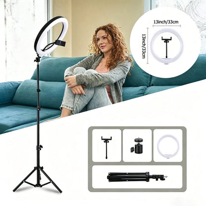 13-Inch LED Ring Light With Adjustable 63-Inch Tripod, USB-Powered Selfie Light With 10 Brightness Levels And 3 Color Modes, Suitable For Tk Live Streaming And Photography, No Battery Required
