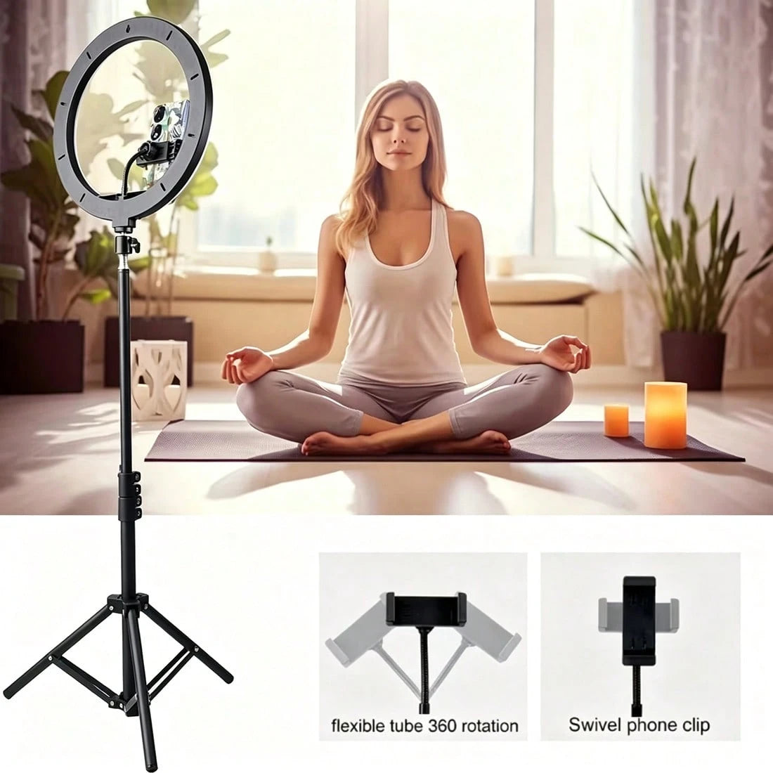 13-Inch LED Ring Light With Adjustable 63-Inch Tripod, USB-Powered Selfie Light With 10 Brightness Levels And 3 Color Modes, Suitable For Tk Live Streaming And Photography, No Battery Required