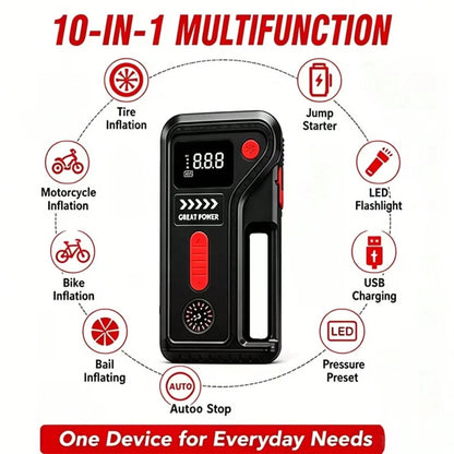 13000A-15000A, Peak 250PSI, 12V, 17-In-1 Portable Jump Starter With Air Compressor Function, 5000mAh, Car Jump Starter With Air Pump, Jump Starter Accessories, Auto Repair Tools, Car Battery Charger