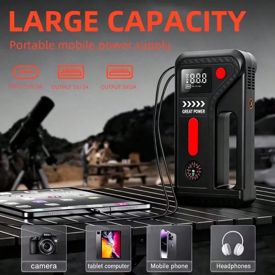 13000A-15000A, Peak 250PSI, 12V, 17-In-1 Portable Jump Starter With Air Compressor Function, 5000mAh, Car Jump Starter With Air Pump, Jump Starter Accessories, Auto Repair Tools, Car Battery Charger