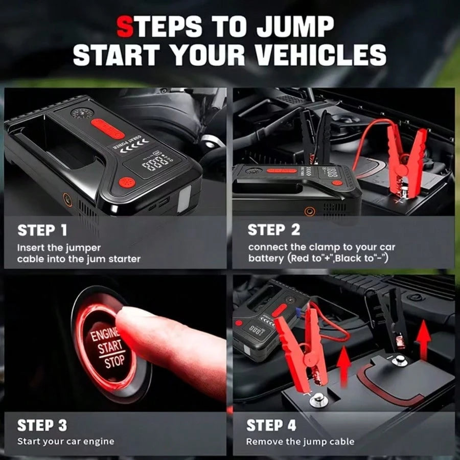 13000A-15000A, Peak 250PSI, 12V, 17-In-1 Portable Jump Starter With Air Compressor Function, 5000mAh, Car Jump Starter With Air Pump, Jump Starter Accessories, Auto Repair Tools, Car Battery Charger