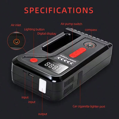 13000A-15000A, Peak 250PSI, 12V, 17-In-1 Portable Jump Starter With Air Compressor Function, 5000mAh, Car Jump Starter With Air Pump, Jump Starter Accessories, Auto Repair Tools, Car Battery Charger