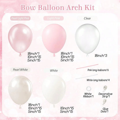 139pcs Pink Bow Balloon Arch Kit With Clear Light Pearl Pink And White Balloons For Bow Themed Bridal Baby Shower Wedding Birthday Party Decorations