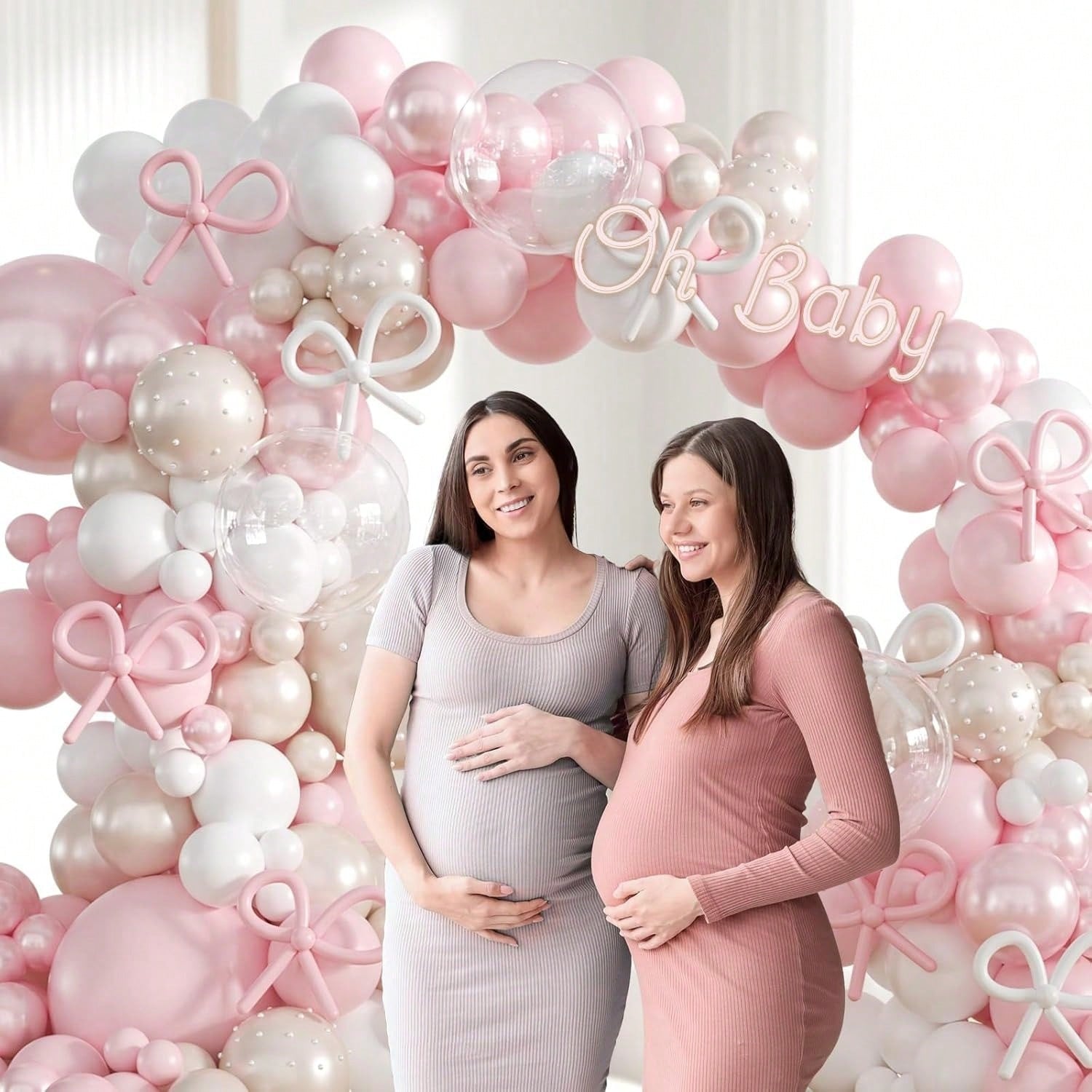 139pcs Pink Bow Balloon Arch Kit With Clear Light Pearl Pink And White Balloons For Bow Themed Bridal Baby Shower Wedding Birthday Party Decorations