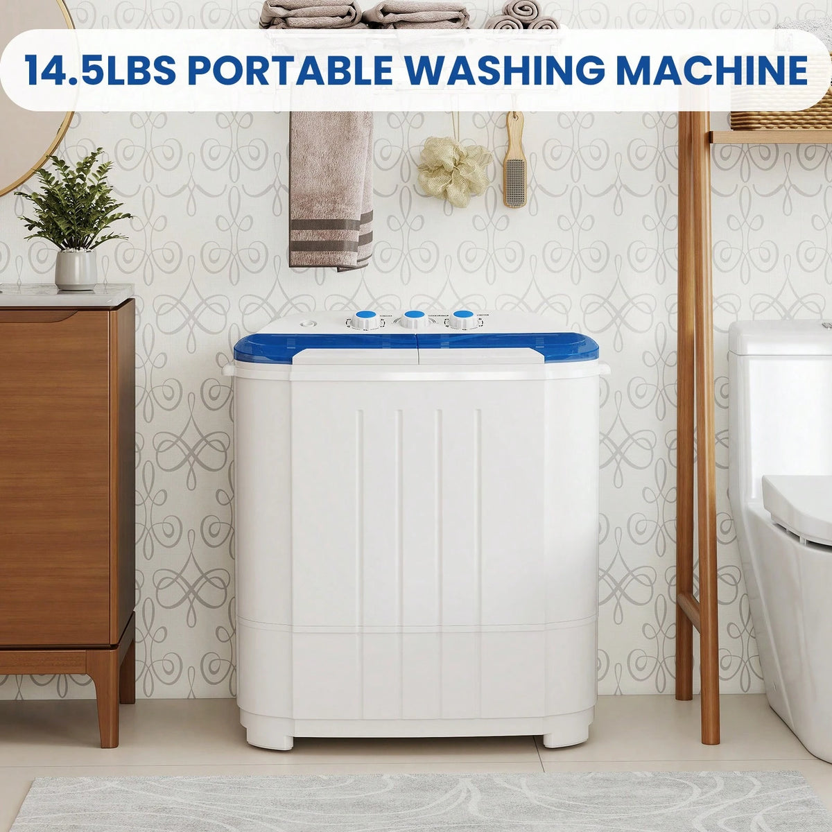 14.5 Lbs Portable Washing Machine, Twin Tub Washing Machine Laundry Compact Washer Spinner Combo, 9.5 Lbs Washer And 5 Lbs Spinner Dryer For Apartments RVs And Dorms
