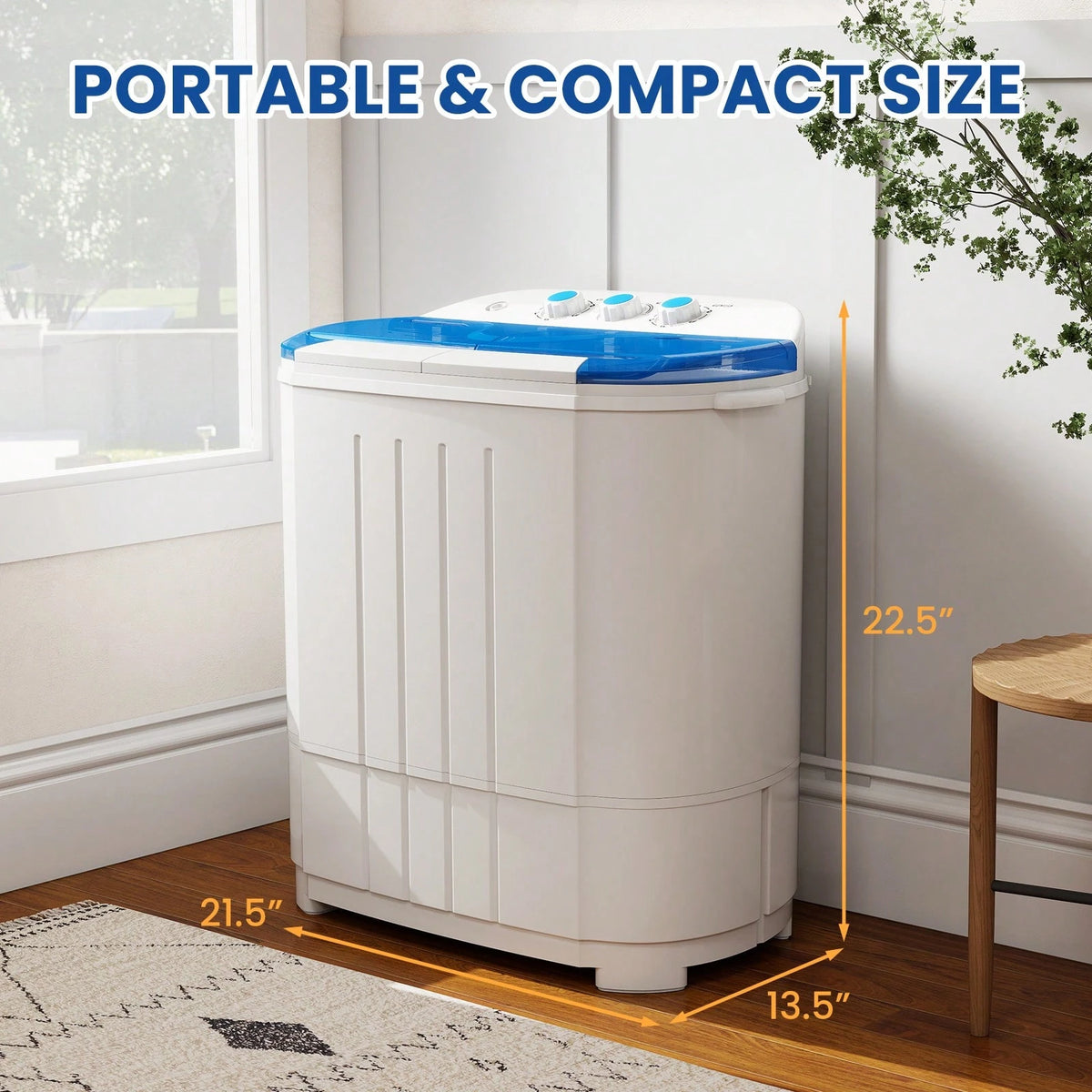 14.5 Lbs Portable Washing Machine, Twin Tub Washing Machine Laundry Compact Washer Spinner Combo, 9.5 Lbs Washer And 5 Lbs Spinner Dryer For Apartments RVs And Dorms