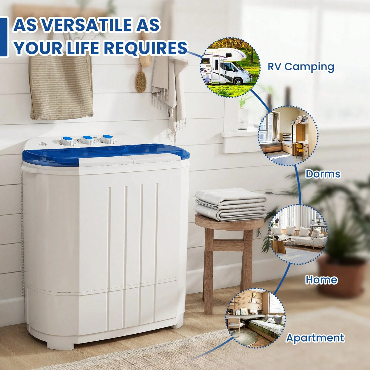 14.5 Lbs Portable Washing Machine, Twin Tub Washing Machine Laundry Compact Washer Spinner Combo, 9.5 Lbs Washer And 5 Lbs Spinner Dryer For Apartments RVs And Dorms
