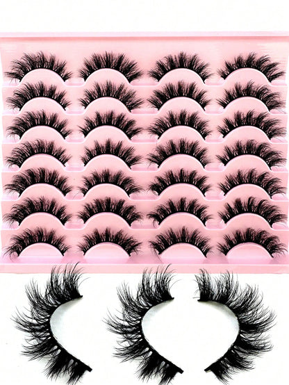 14 Pairs Comic Style Faux Mink Cat Eye False Eyelashes Natural Thick Voluminous False Eyelashes Travel Essential Makeup Tools