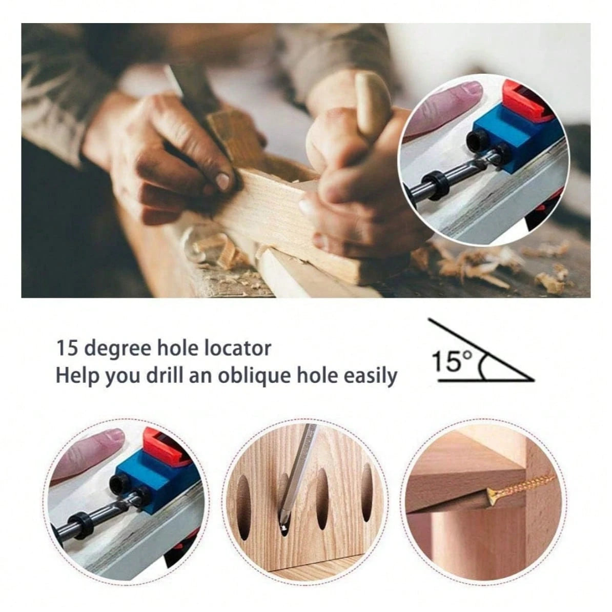 14Pcs Pocket Hole Jig Kit, 15 Degree Woodworking Inclined Hole Jig With 6/8/10mm Drive Adapter For Woodworking Angle Drilling Holes, Angle Carpentry Locator Jig
