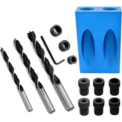 14Pcs Pocket Hole Jig Kit, 15 Degree Woodworking Inclined Hole Jig With 6/8/10mm Drive Adapter For Woodworking Angle Drilling Holes, Angle Carpentry Locator Jig