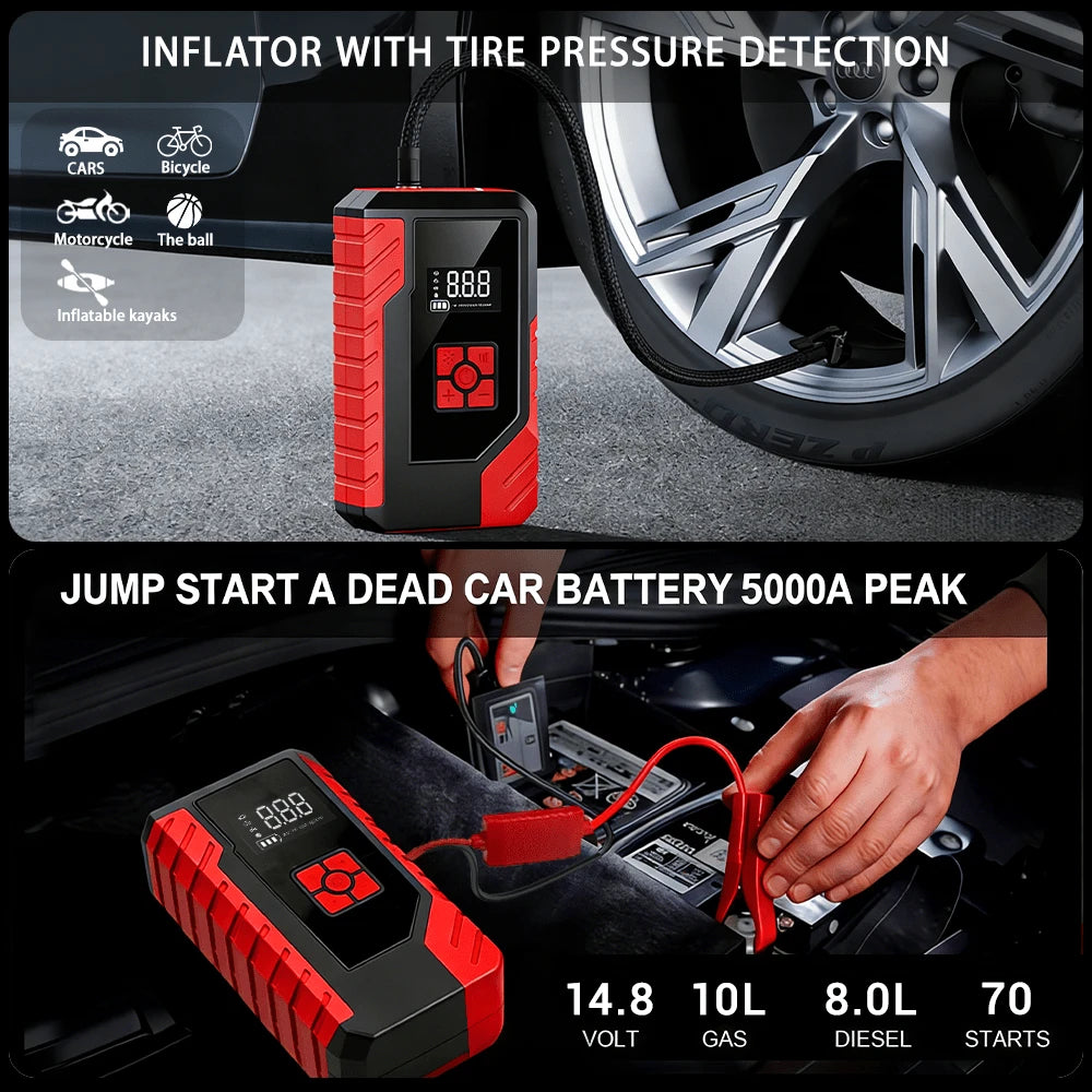 15000A Peak 250PSI 12V 17-In-1 Portable Jump Starter With Air Compressor, 5000mAh, Car Battery Charger, Car Jump Starter With Air Pump, Jump Starter Accessories, Auto Repair Tools, LED Flashlight, Bat