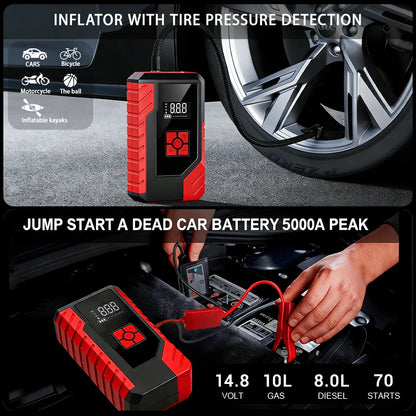 15000A Peak 250PSI 12V 17-In-1 Portable Jump Starter With Air Compressor, 5000mAh, Car Battery Charger, Car Jump Starter With Air Pump, Jump Starter Accessories, Auto Repair Tools, LED Flashlight, Bat
