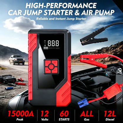 15000A Peak 250PSI 12V 17-In-1 Portable Jump Starter With Air Compressor, 5000mAh, Car Battery Charger, Car Jump Starter With Air Pump, Jump Starter Accessories, Auto Repair Tools, LED Flashlight, Bat