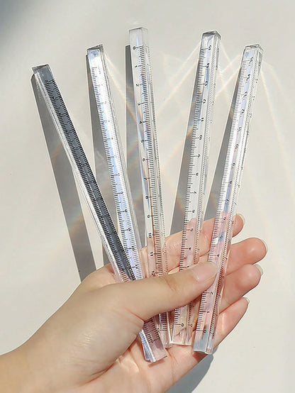 15cm/20cm Clear Plastic Triangular Ruler, 3D Triangular Ruler, Stationery For Grade 1 Students, Multi-Color Options,Rulers, Back To School