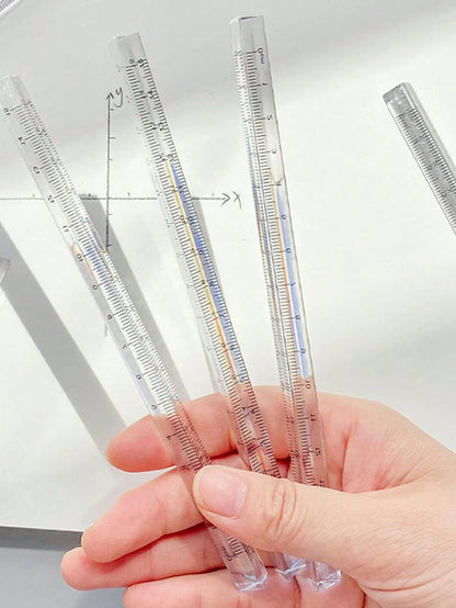 15cm/20cm Clear Plastic Triangular Ruler, 3D Triangular Ruler, Stationery For Grade 1 Students, Multi-Color Options,Rulers, Back To School