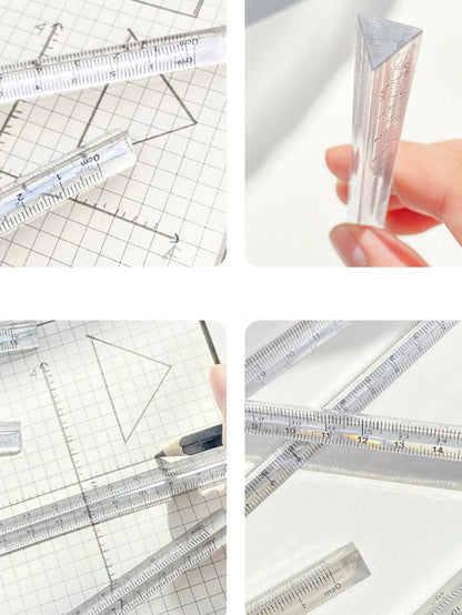 15cm/20cm Clear Plastic Triangular Ruler, 3D Triangular Ruler, Stationery For Grade 1 Students, Multi-Color Options,Rulers, Back To School