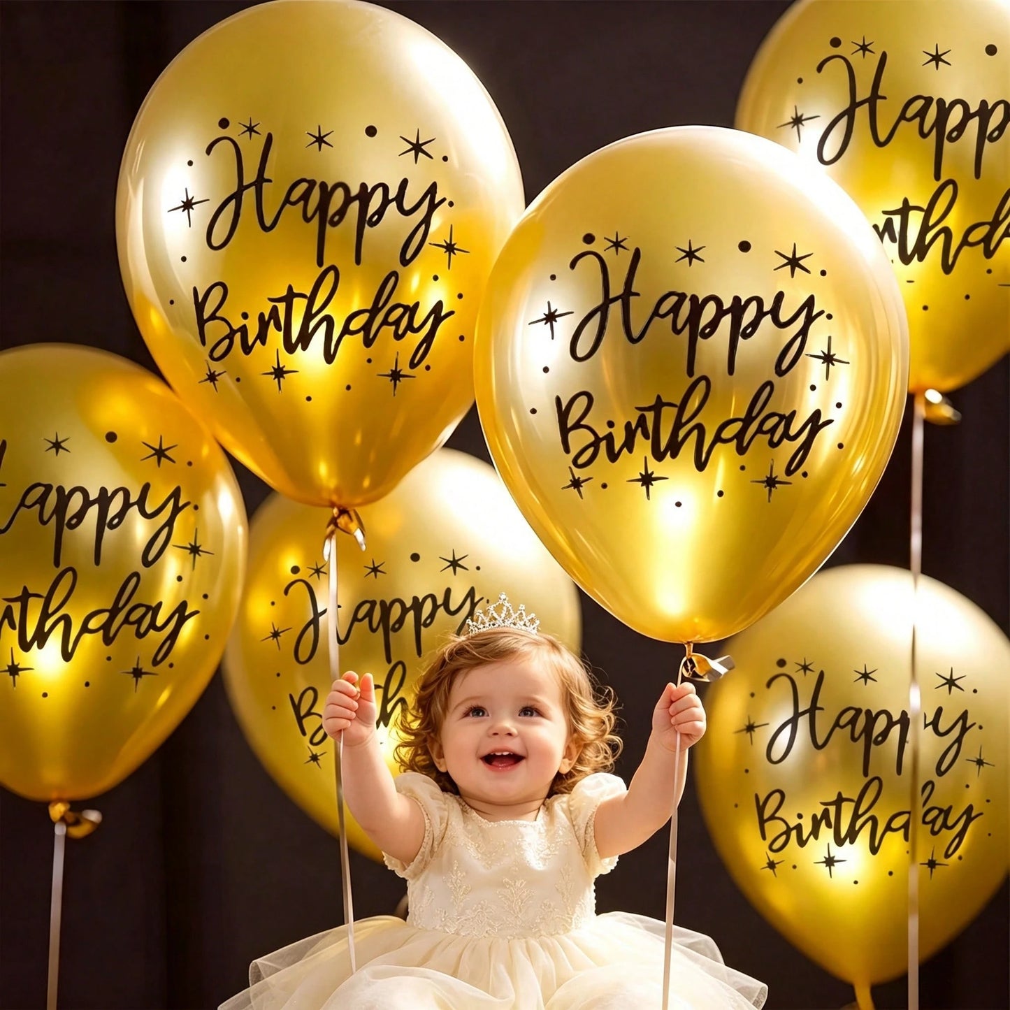 15pcs Golden Happy Birthday Latex Balloons, 10 Inch Birthday Celebration Balloons, Suitable For Baby Showers, Baby Showers, Birthday Parties
