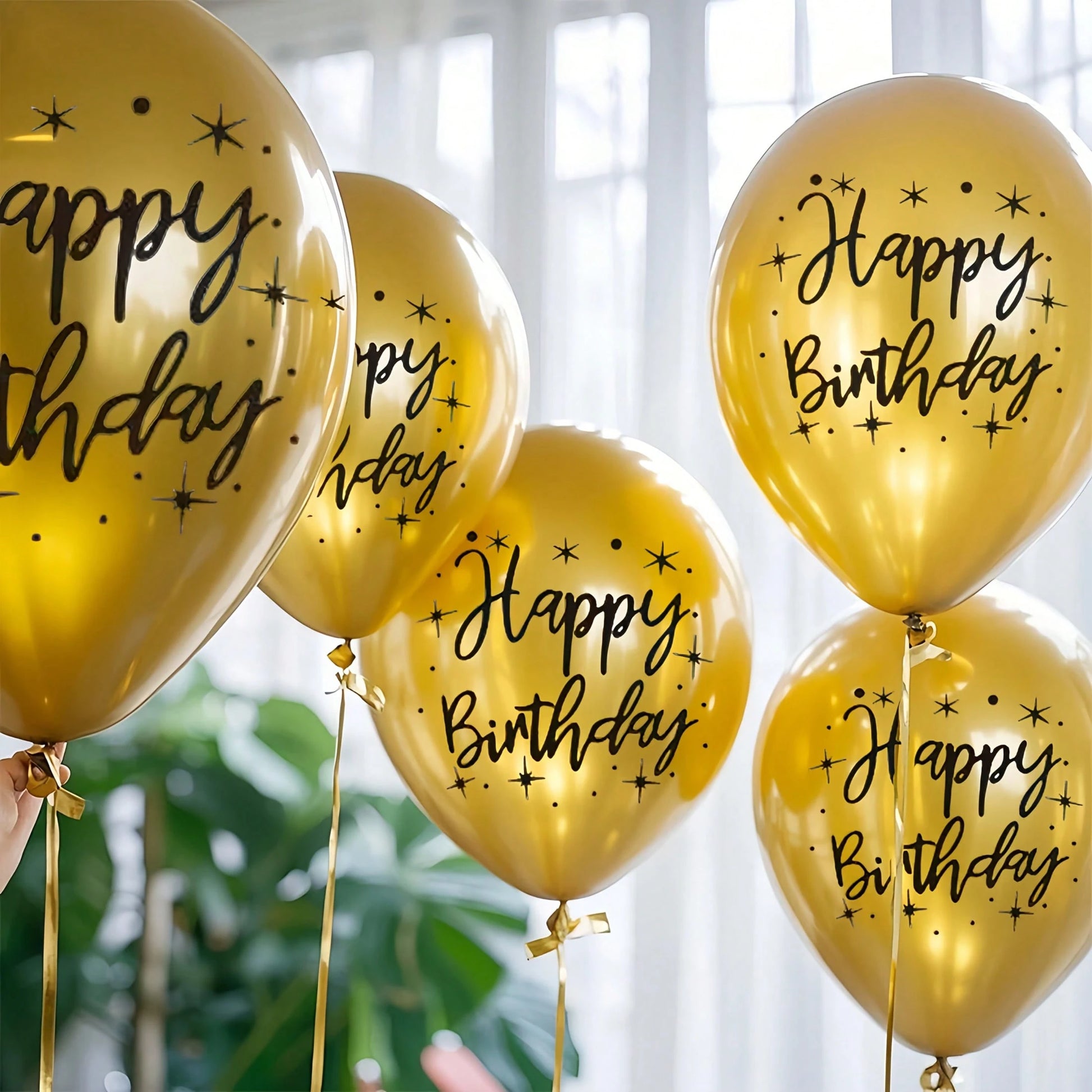 15pcs Golden Happy Birthday Latex Balloons, 10 Inch Birthday Celebration Balloons, Suitable For Baby Showers, Baby Showers, Birthday Parties