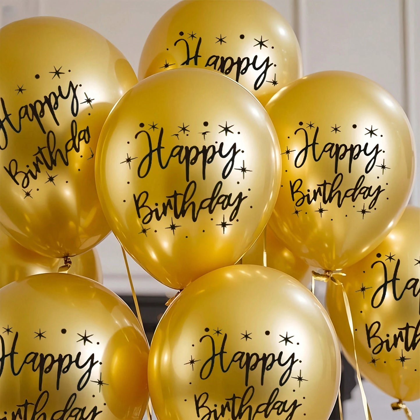 15pcs Golden Happy Birthday Latex Balloons, 10 Inch Birthday Celebration Balloons, Suitable For Baby Showers, Baby Showers, Birthday Parties