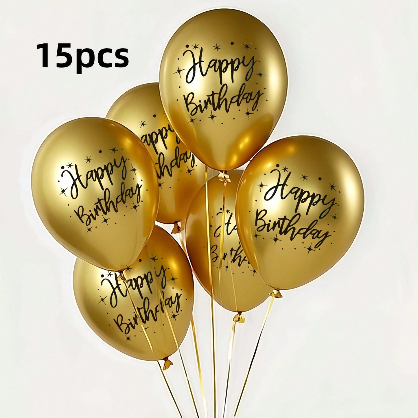 15pcs Golden Happy Birthday Latex Balloons, 10 Inch Birthday Celebration Balloons, Suitable For Baby Showers, Baby Showers, Birthday Parties