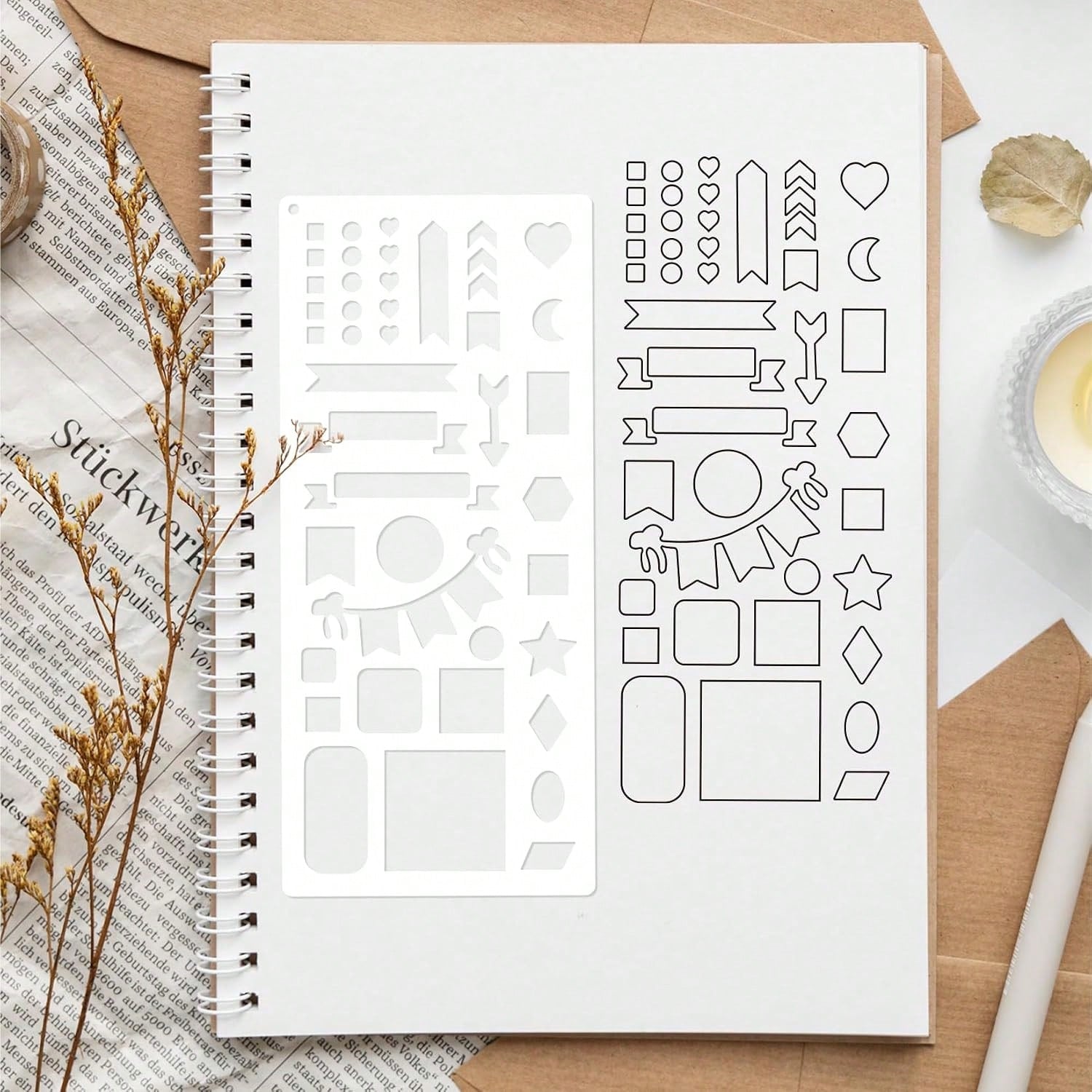 15Pcs Journal Stencils Planner Stencils Set For Scrapbooking Handmade Flexible Record Template Journal Stencil For Journaling Notebook Scrapbook Diary Checklist DIY Crafts(Planner15)