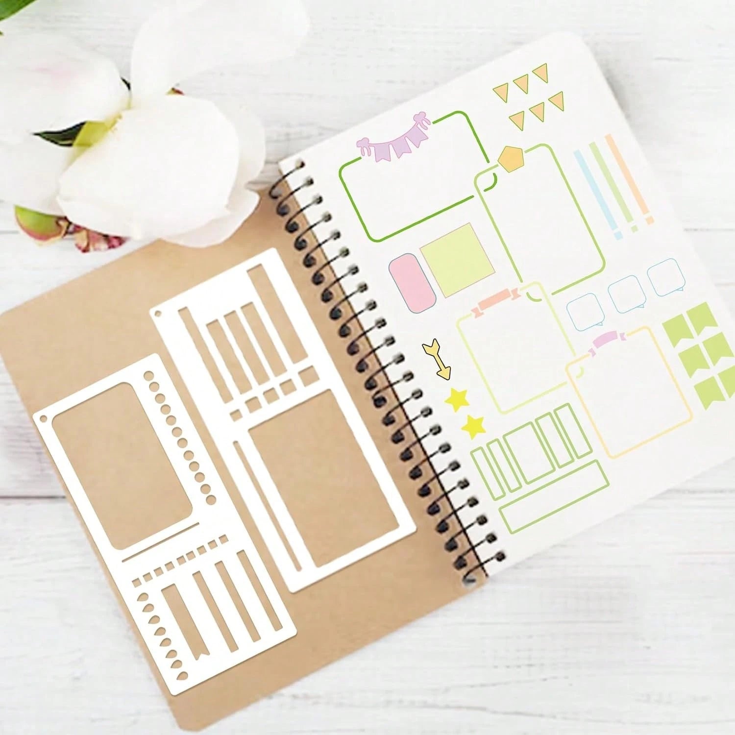 15Pcs Journal Stencils Planner Stencils Set For Scrapbooking Handmade Flexible Record Template Journal Stencil For Journaling Notebook Scrapbook Diary Checklist DIY Crafts(Planner15)