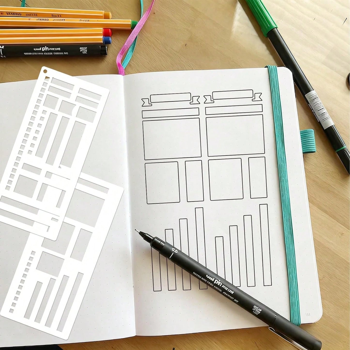 15Pcs Journal Stencils Planner Stencils Set For Scrapbooking Handmade Flexible Record Template Journal Stencil For Journaling Notebook Scrapbook Diary Checklist DIY Crafts(Planner15)
