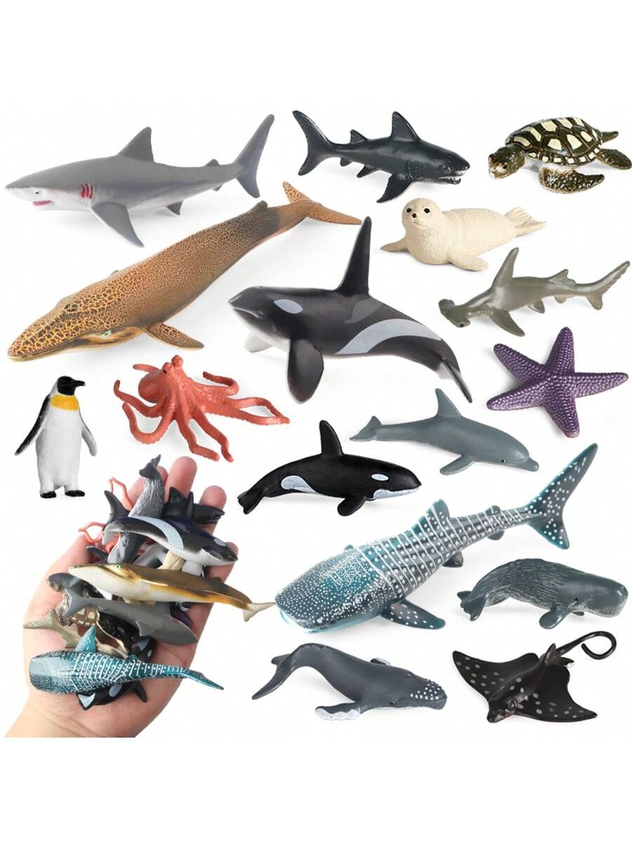 16Pcs/Set Ocean Animal Doll Models, Including Shark, Dolphin, Penguin, Whale And Other Marine Animals Plush Dolls, Educational Dolls For Kids, For Baby