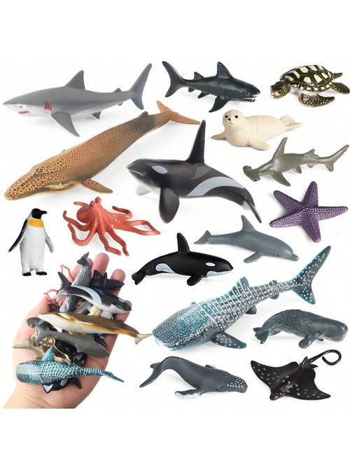 16Pcs/Set Ocean Animal Doll Models, Including Shark, Dolphin, Penguin, Whale And Other Marine Animals Plush Dolls, Educational Dolls For Kids, For Baby