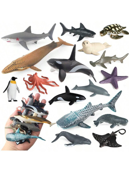 16Pcs/Set Ocean Animal Doll Models, Including Shark, Dolphin, Penguin, Whale And Other Marine Animals Plush Dolls, Educational Dolls For Kids, For Baby