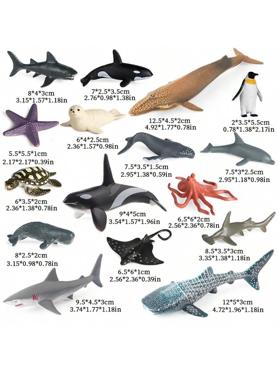 16Pcs/Set Ocean Animal Doll Models, Including Shark, Dolphin, Penguin, Whale And Other Marine Animals Plush Dolls, Educational Dolls For Kids, For Baby