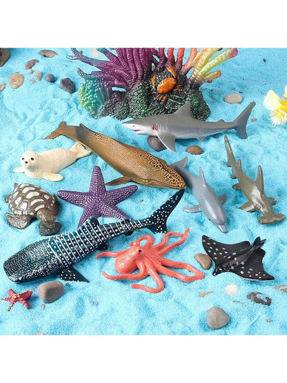 16Pcs/Set Ocean Animal Doll Models, Including Shark, Dolphin, Penguin, Whale And Other Marine Animals Plush Dolls, Educational Dolls For Kids, For Baby