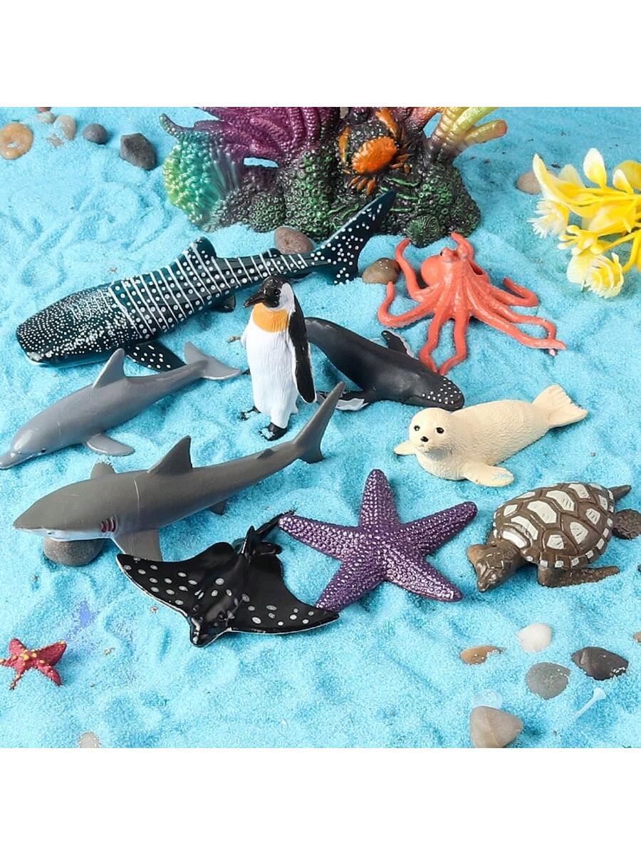 16Pcs/Set Ocean Animal Doll Models, Including Shark, Dolphin, Penguin, Whale And Other Marine Animals Plush Dolls, Educational Dolls For Kids, For Baby