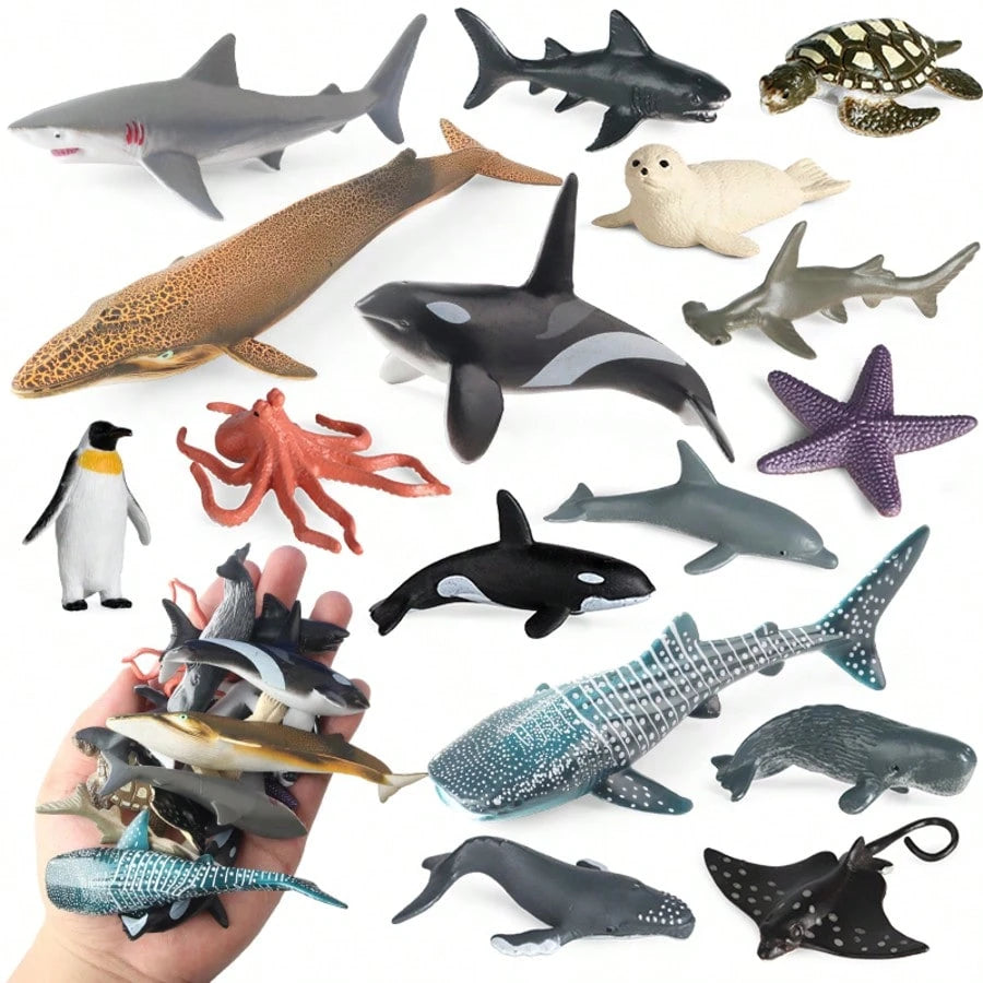 16Pcs/Set Ocean Animal Doll Models, Including Shark, Dolphin, Penguin, Whale And Other Marine Animals Plush Dolls, Educational Dolls For Kids, For Baby