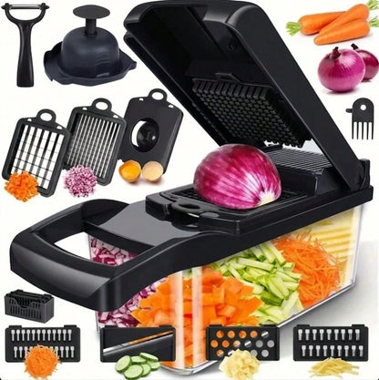 17-In-1 Vegetable Chopper, Professional Onion Chopper, Multi-Functional Food Chopper, Kitchen Vegetable Slicer And Dicer, Vegetable Chopper With 8 Blades, Carrot Chopper With Container Father Gift