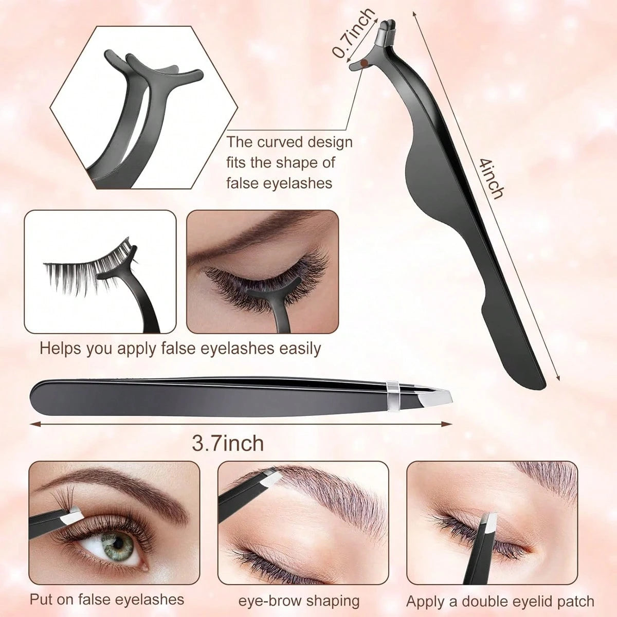 17 Pcs Black Eyelash Curler Set, Equipped With Eyelash Curler, Eyelash Comb, Separator, Extension Tweezers, Scissors, Eyelash Applicator, Trimmer, Silicone Replacement Pad, Portable Multifunctional Ey