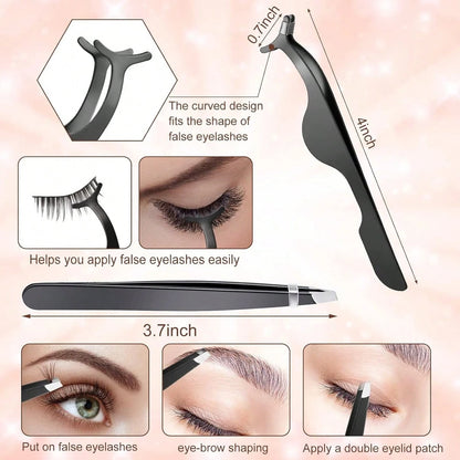 17 Pcs Black Eyelash Curler Set, Equipped With Eyelash Curler, Eyelash Comb, Separator, Extension Tweezers, Scissors, Eyelash Applicator, Trimmer, Silicone Replacement Pad, Portable Multifunctional Ey