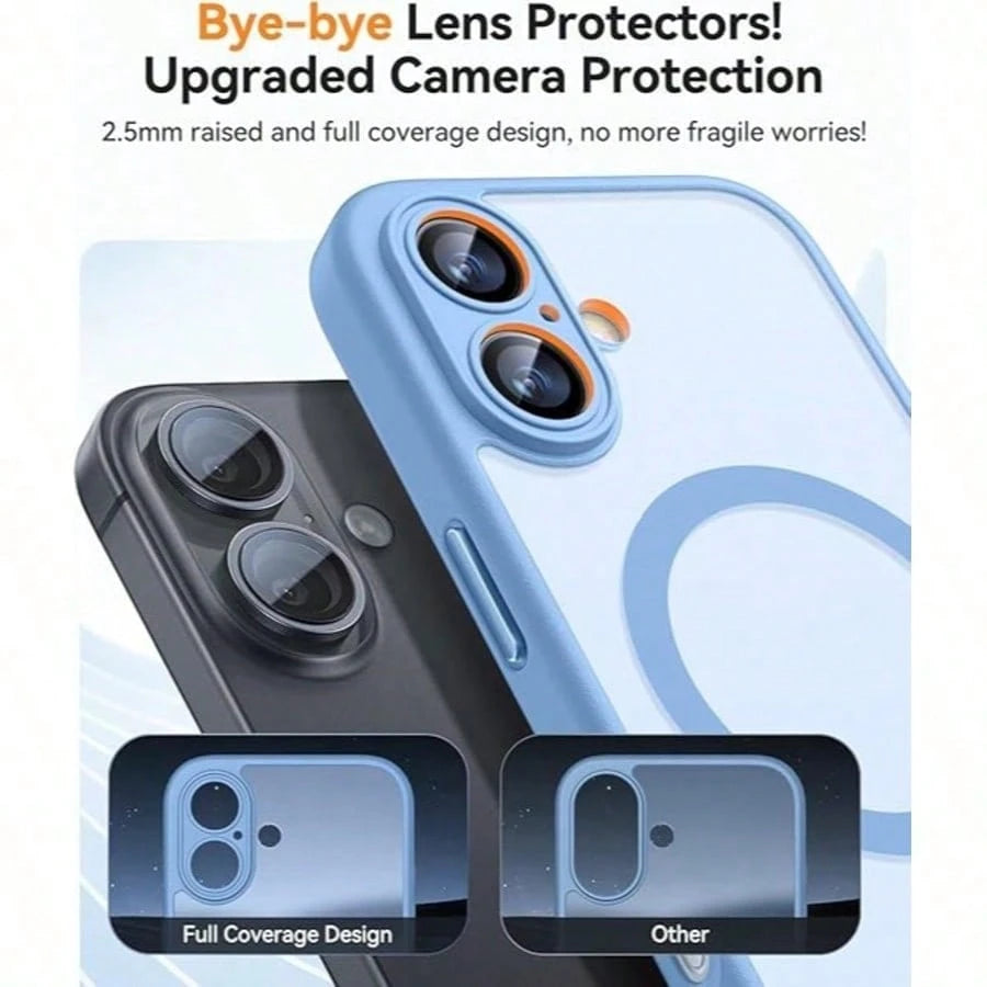 17E 16E 17 Air 16 15 14 13 12 11 Plus Pro Max Matte Translucent Magnetic Protective Case, Lens Protection Anti-Drop Phone Case