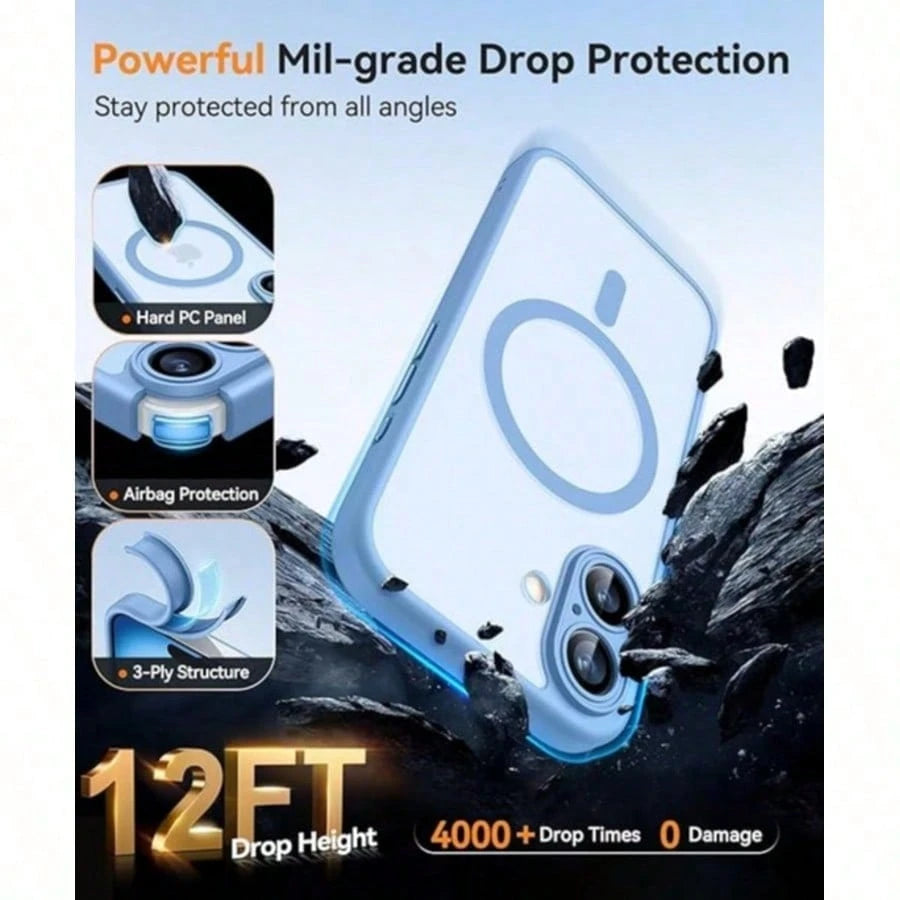 17E 16E 17 Air 16 15 14 13 12 11 Plus Pro Max Matte Translucent Magnetic Protective Case, Lens Protection Anti-Drop Phone Case