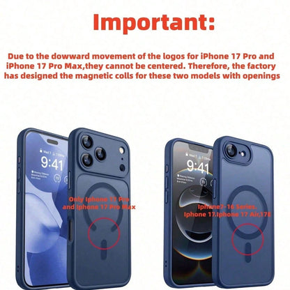 17E 16E 17 Air 16 15 14 13 12 11 Plus Pro Max Matte Translucent Magnetic Protective Case, Lens Protection Anti-Drop Phone Case