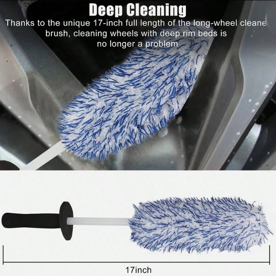 17in Auto Car Wheel Brush Detailing Tool Wash Cleaning Set Rims Tire Seat Engine-Car Wheel Brush