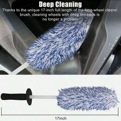 17in Auto Car Wheel Brush Detailing Tool Wash Cleaning Set Rims Tire Seat Engine-Car Wheel Brush