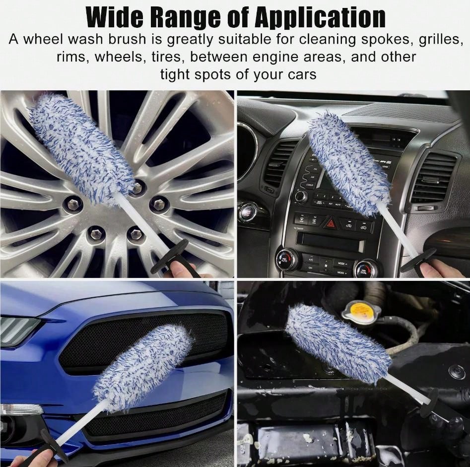 17in Auto Car Wheel Brush Detailing Tool Wash Cleaning Set Rims Tire Seat Engine-Car Wheel Brush