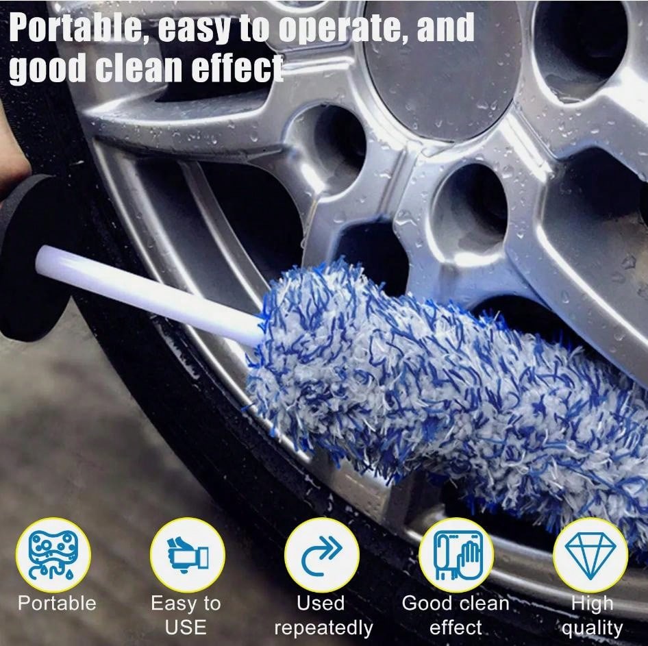17in Auto Car Wheel Brush Detailing Tool Wash Cleaning Set Rims Tire Seat Engine-Car Wheel Brush