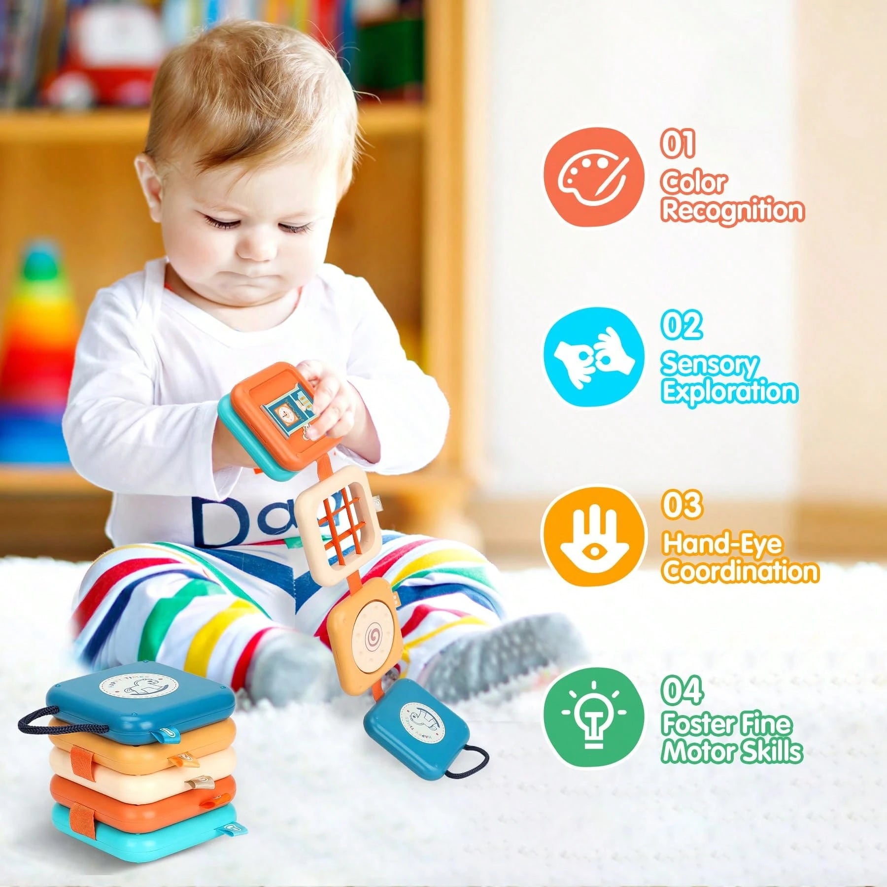 18+ Months Multifunctional Game Board, Suitable For Airplane And Car Travel, Montessori Busy Board Busy Cube Toy For 18+ Months Boys And Girls, Suitable For Easter Gift Basket Filler