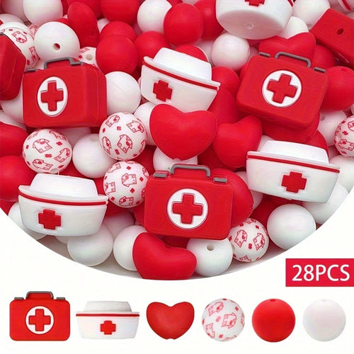 18-Piece Nurse Series Silicone Bead Set, 15mm Round Beads With Colorful Patterns, Used For DIY Jewelry Making, Bracelets, Necklaces, Bead Pens, Keychains, And Handicrafts- Beads & Bead Assortments